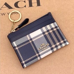 COACH Mini Skinny Id Case Small Wallet With Garden Plaid Print